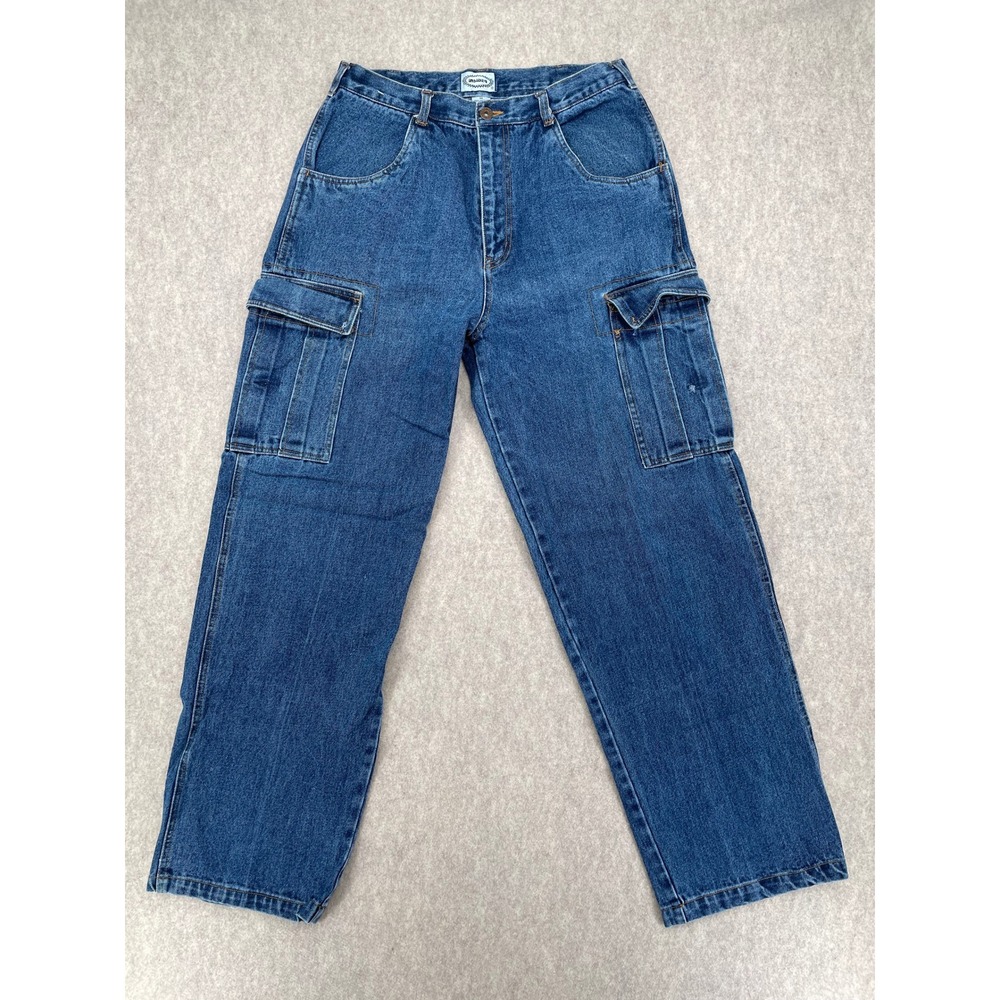 Vintage Insider Cargo Jeans Size 34 Blue Wide Leg Denim Utility Pants Y2K